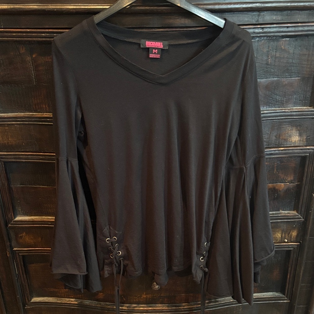 Rock & Roll Cowgirl Black Lace-Up Long Sleeve Top